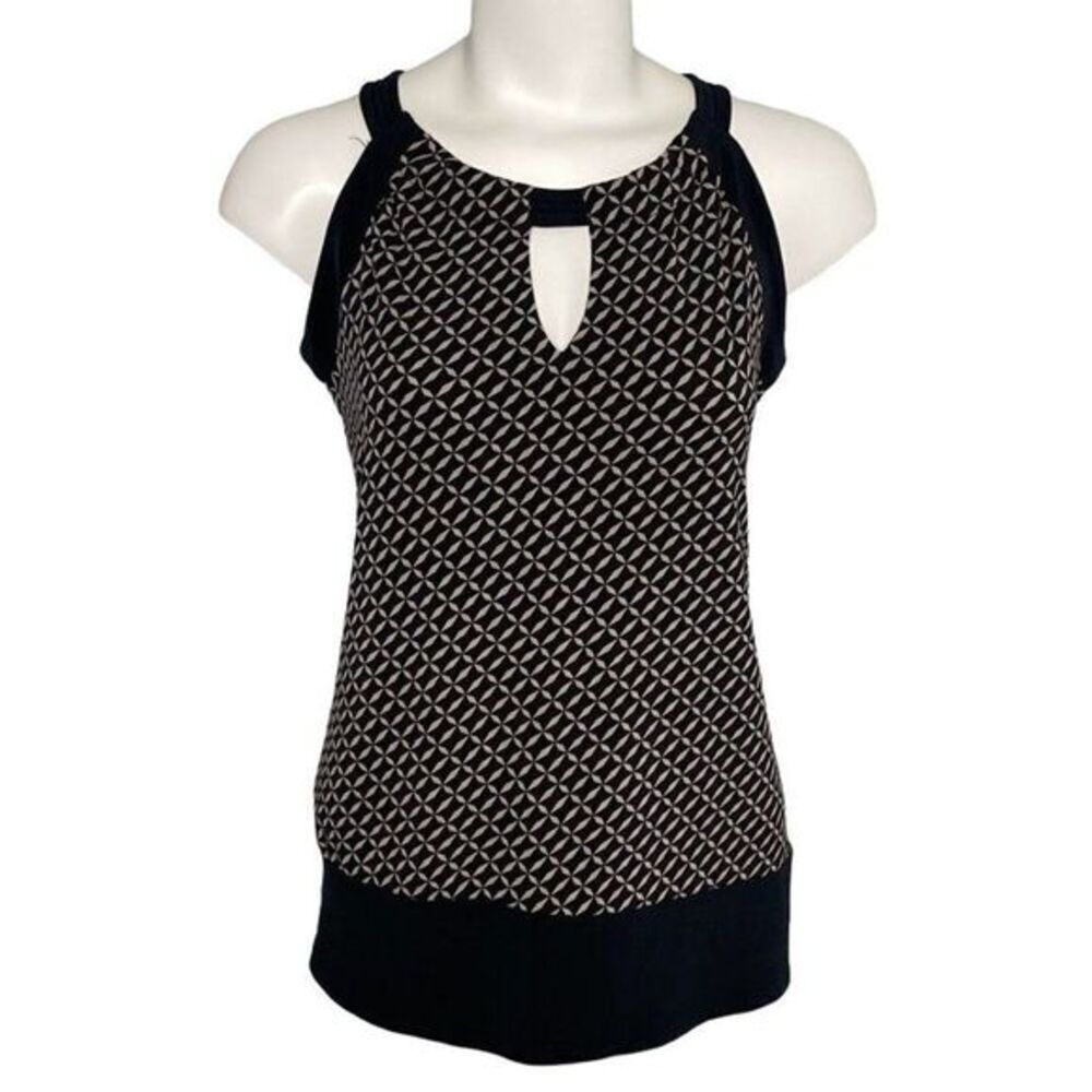 Banana‎ Republic Black Taupe Round Neck Keyhole Stretch Knit Top sz Small